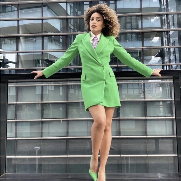 ZARA Influencer Style Green Blazer Dress Women’s XS Structured Longline Tuxedo. - Picture 1 of 15